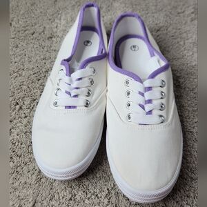 Women's Canvas Sneakers - White With Purple - 7